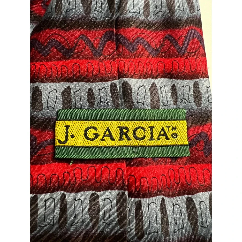 J. Garcia Silk‎ Tie Mens One Size Red Grey Nevsky Collection 14 Abstract Art D12